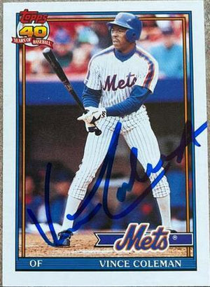 Vince Coleman Signed 1991 Topps Traded Baseball Card - New York Mets - PastPros