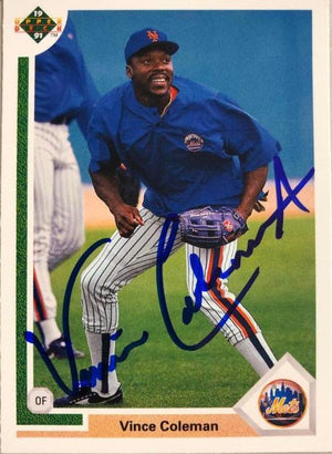 Vince Coleman Signed 1991 Upper Deck Baseball Card - New York Mets - PastPros