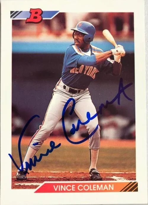 Vince Coleman Signed 1992 Bowman Baseball Card - New York Mets