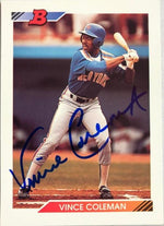 Vince Coleman Signed 1992 Bowman Baseball Card - New York Mets - PastPros