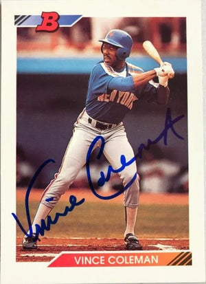 Vince Coleman Signed 1992 Bowman Baseball Card - New York Mets - PastPros