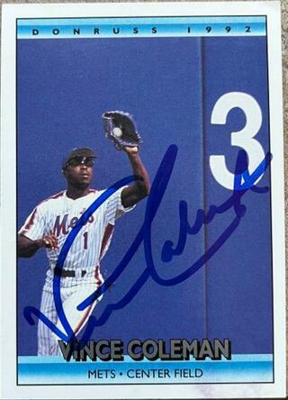 Vince Coleman Signed 1992 Donruss Baseball Card - New York Mets - PastPros