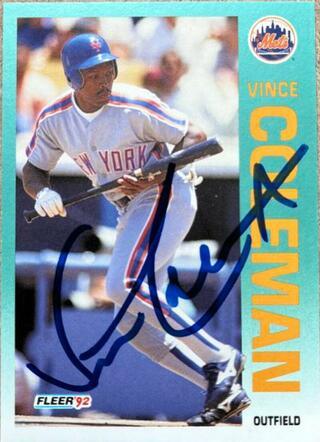Vince Coleman Signed 1992 Fleer Baseball Card - New York Mets - PastPros