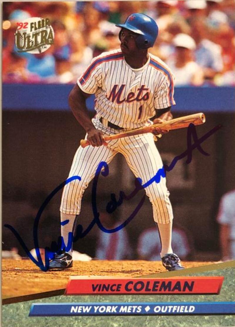 Vince Coleman Signed 1992 Fleer Ultra Baseball Card - New York Mets - PastPros