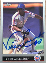 Vince Coleman Signed 1992 Leaf Baseball Card - New York Mets - PastPros