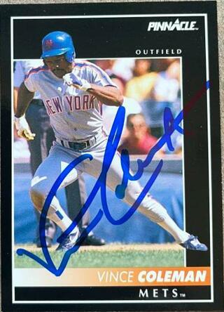Vince Coleman Signed 1992 Pinnacle Baseball Card - New York Mets - PastPros