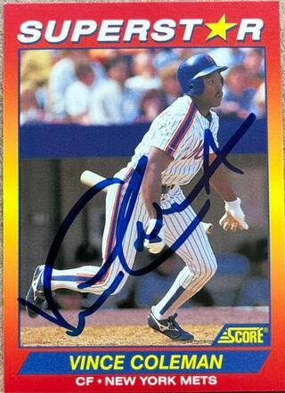 Vince Coleman Signed 1992 Score 100 Superstars Baseball Card - New York Mets - PastPros