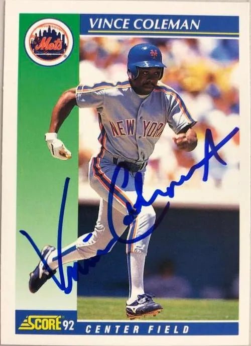 Vince Coleman Signed 1992 Score Baseball Card - New York Mets