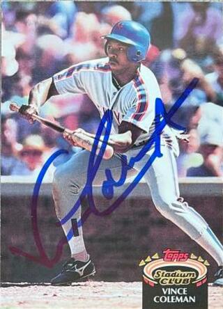 Vince Coleman Signed 1992 Stadium Club Baseball Card - New York Mets - PastPros
