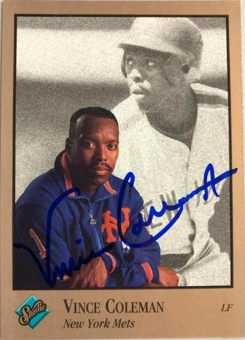Vince Coleman Signed 1992 Studio Baseball Card - New York Mets