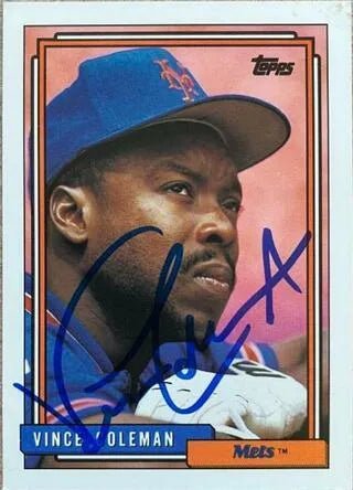 Vince Coleman Signed 1992 Topps Baseball Card - New York Mets