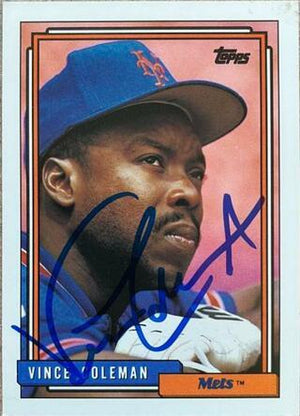 Vince Coleman Signed 1992 Topps Baseball Card - New York Mets - PastPros