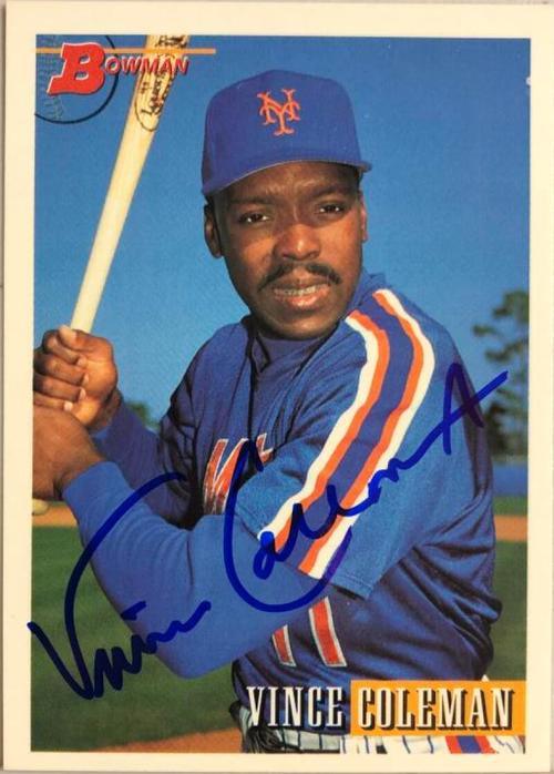 Vince Coleman Signed 1993 Bowman Baseball Card - New York Mets - PastPros