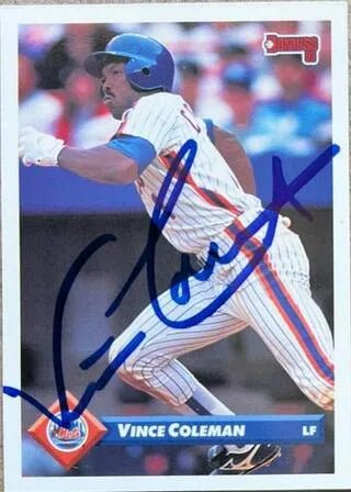 Vince Coleman Signed 1993 Donruss Baseball Card - New York Mets