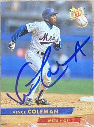 Vince Coleman Signed 1993 Fleer Ultra Baseball Card - New York Mets - PastPros
