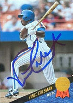 Vince Coleman Signed 1993 Leaf Baseball Card - New York Mets - PastPros