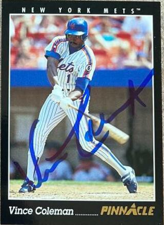 Vince Coleman Signed 1993 Pinnacle Baseball Card - New York Mets - PastPros