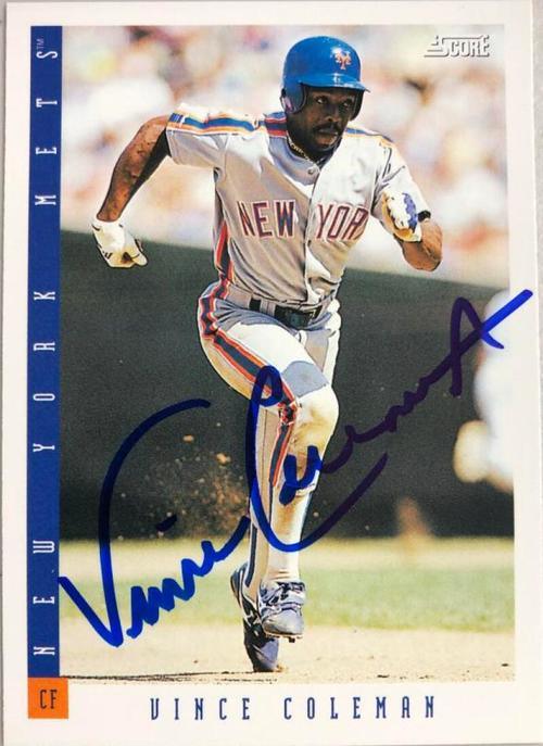 Vince Coleman Signed 1993 Score Baseball Card - New York Mets - PastPros
