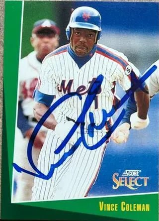 Vince Coleman Signed 1993 Score Select Baseball Card - New York Mets