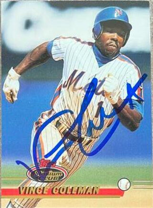 Vince Coleman Signed 1993 Stadium Club Baseball Card - New York Mets - PastPros