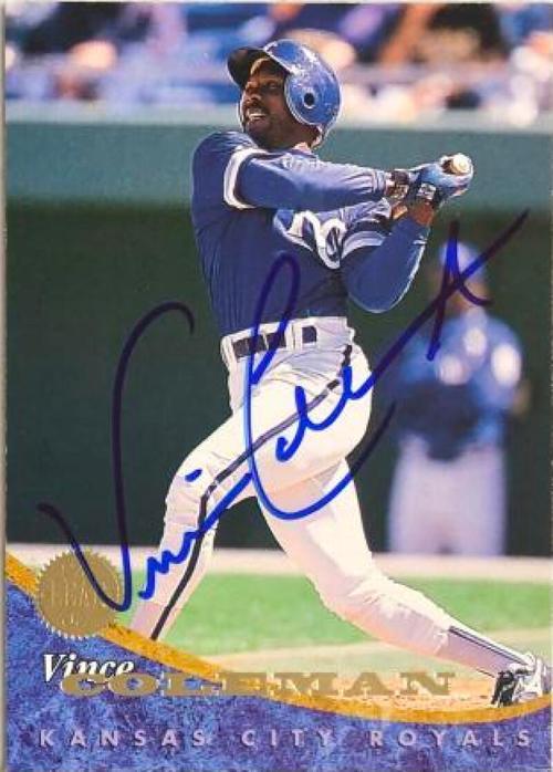 Vince Coleman Signed 1994 Leaf Baseball Card - Kansas City Royals - PastPros