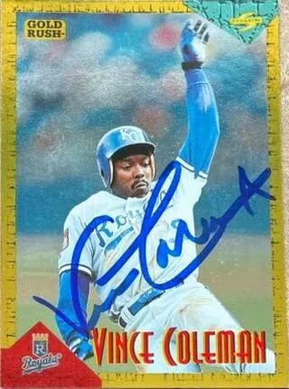 Vince Coleman Signed 1994 Score Rookie/Traded Gold Rush Baseball Card - Kansas City Royals
