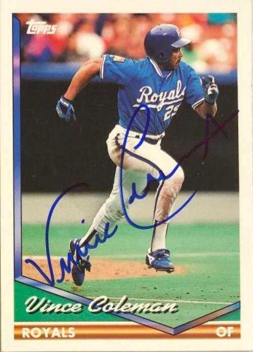 Vince Coleman Signed 1994 Topps Baseball Card - Kansas City Royals - PastPros