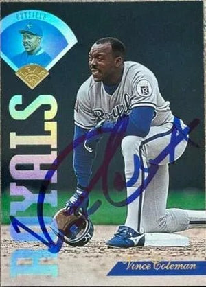 Vince Coleman Signed 1995 Leaf Baseball Card - Kansas City Royals