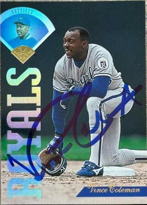Vince Coleman Signed 1995 Leaf Baseball Card - Kansas City Royals - PastPros