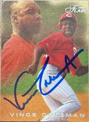 Vince Coleman Signed 1996 Flair (Silver Letters) Baseball Card - Cincinnati Reds