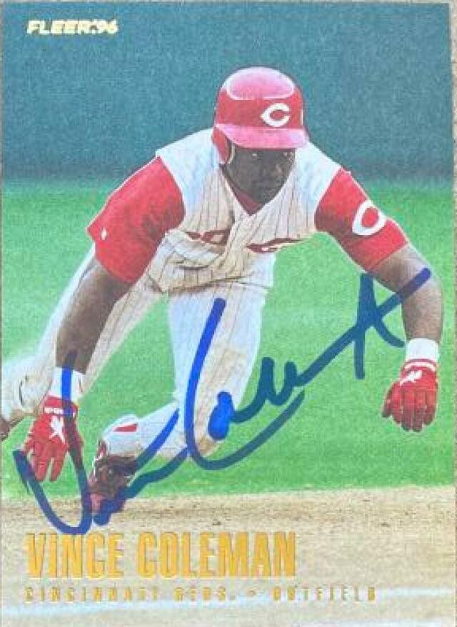Vince Coleman Signed 1996 Fleer Baseball Card - Cincinnati Reds - PastPros