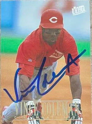 Vince Coleman Signed 1996 Fleer Ultra Baseball Card - Cincinnati Reds - PastPros