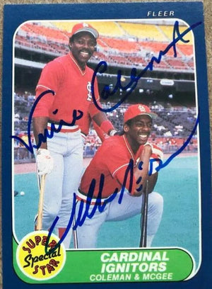 Vince Coleman & Willie McGee Signed 1985 Fleer Cardinal Ignitors Baseball Card - St Louis Cardinals