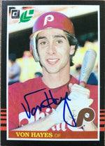 Von Hayes Signed 1985 Leaf Baseball Card - Philadelphia Phillies