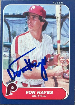 Von Hayes Signed 1986 Fleer Baseball Card - Philadelphia Phillies