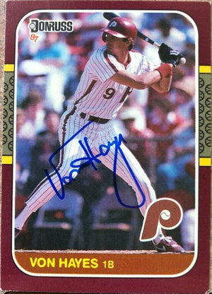 Von Hayes Signed 1987 Donruss Opening Day Baseball Card - Philadelphia Phillies - PastPros