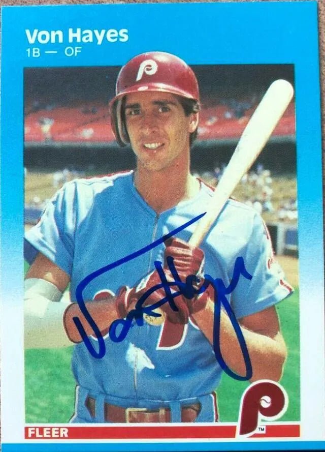 Von Hayes Signed 1987 Fleer Baseball Card - Philadelphia Phillies