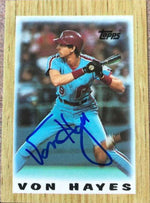 Von Hayes Signed 1987 Topps Major League Leader Minis Baseball Card - Philadelphia Phillies - PastPros