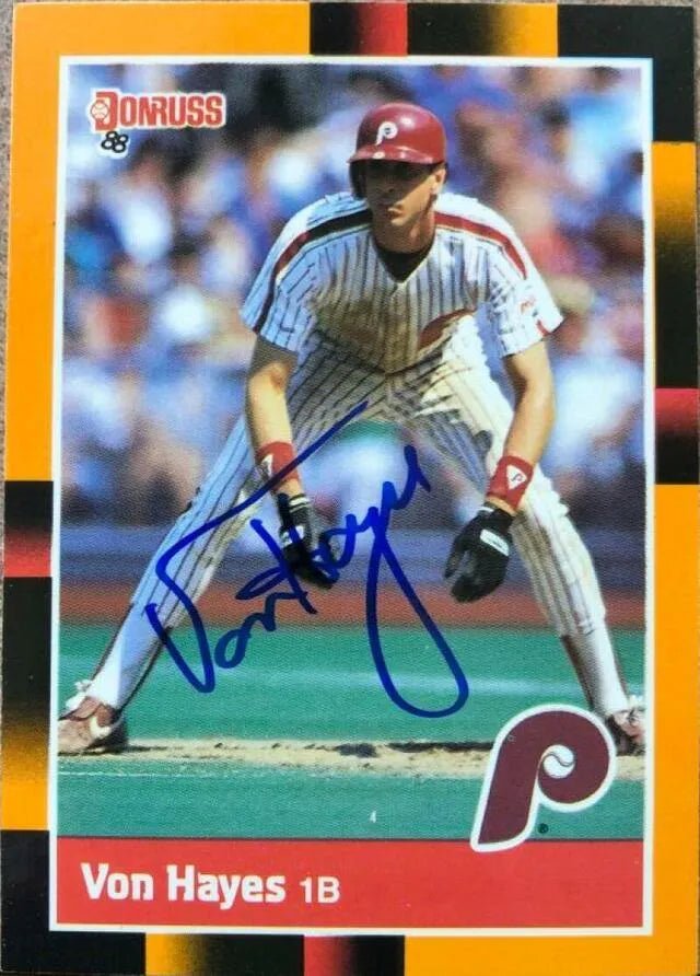 Von Hayes Signed 1988 Donruss Baseball's Best Baseball Card - Philadelphia Phillies