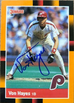 Von Hayes Signed 1988 Donruss Baseball's Best Baseball Card - Philadelphia Phillies