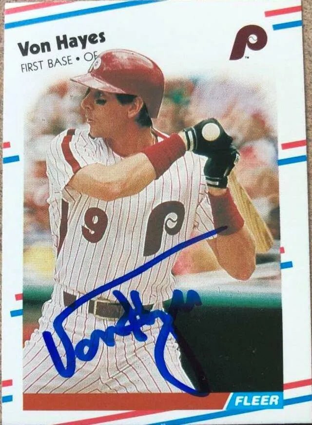 Von Hayes Signed 1988 Fleer Baseball Card - Philadelphia Phillies