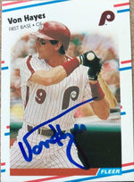 Von Hayes Signed 1988 Fleer Baseball Card - Philadelphia Phillies - PastPros