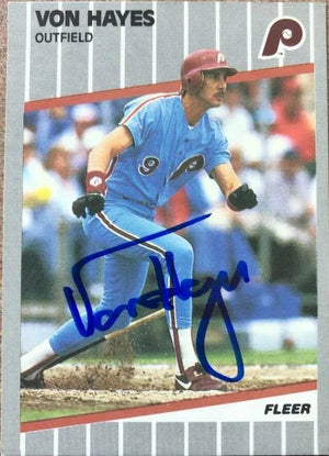 Von Hayes Signed 1989 Fleer Baseball Card - Philadelphia Phillies