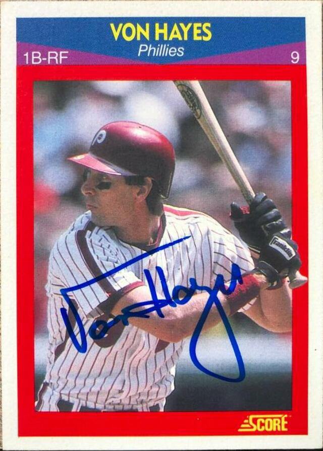 Von Hayes Signed 1990 Score Super Stars Baseball Card - Philadelphia Phillies - PastPros