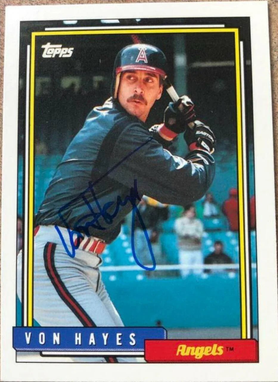 Von Hayes Signed 1992 Topps Traded Baseball Card - California Angels