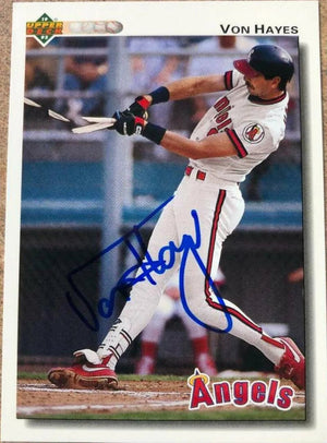 Von Hayes Signed 1992 Upper Deck Baseball Card - California Angels