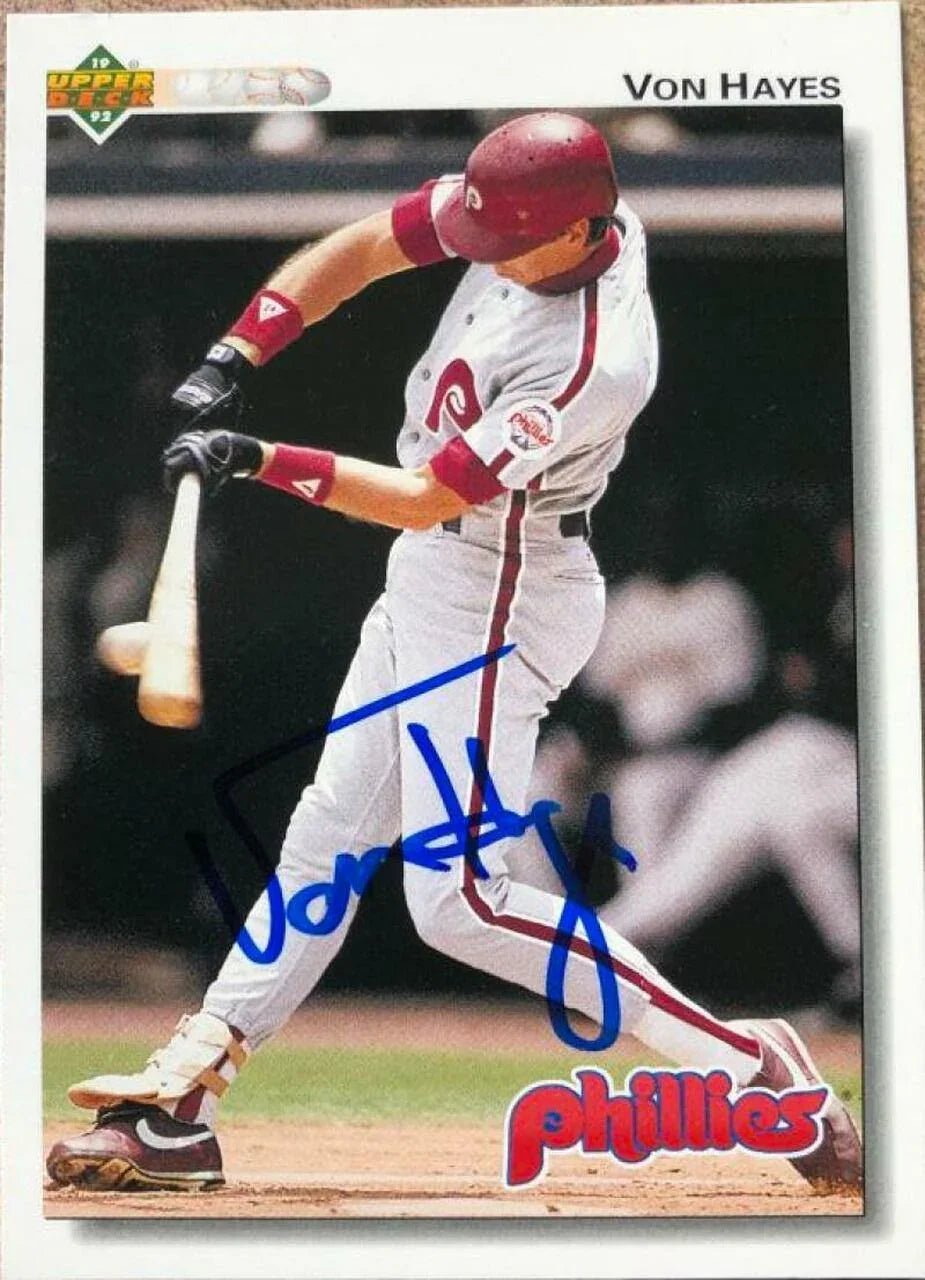 Von Hayes Signed 1992 Upper Deck Baseball Card - Philadelphia Phillies