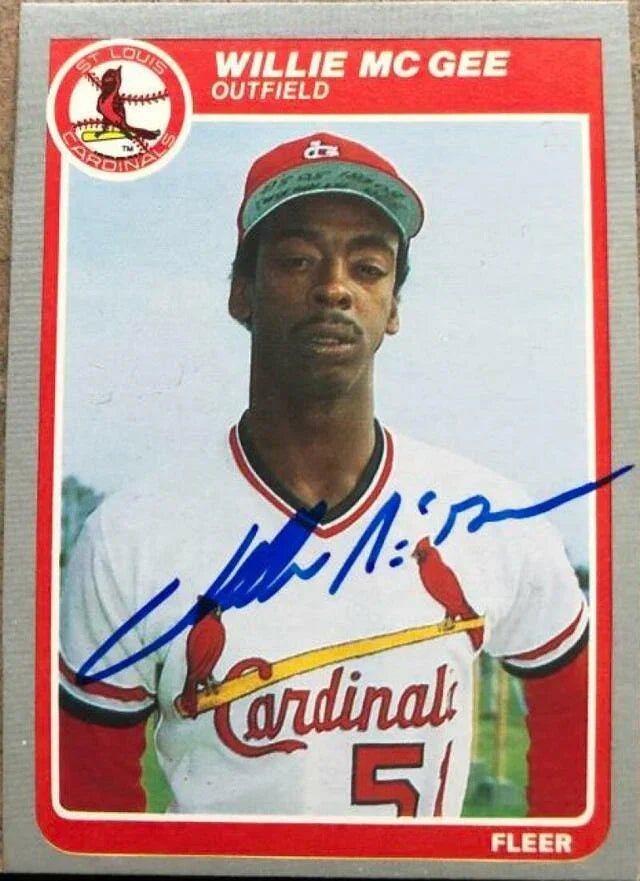 Willie McGee Signed 1985 Fleer Baseball Card - St Louis Cardinals