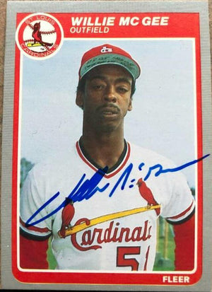 Willie McGee Signed 1985 Fleer Baseball Card - St Louis Cardinals - PastPros