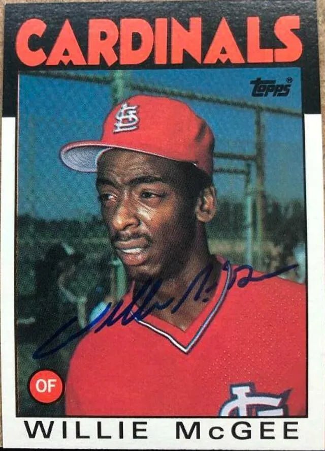 Willie McGee Signed 1986 Topps Baseball Card - St Louis Cardinals